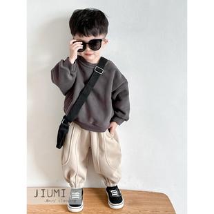 儿童冬装2025新款男童休闲加绒保暖卫衣韩版加厚小童裤子男宝套装