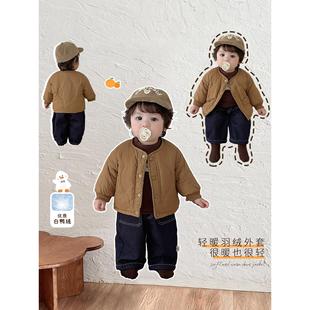 男童冬装羽绒服套装男宝宝韩版加厚保暖外套加绒打底衫婴儿牛仔裤