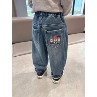 2025冬季新款韩版童装男童加绒牛仔裤中小童宝宝一体绒休闲裤潮