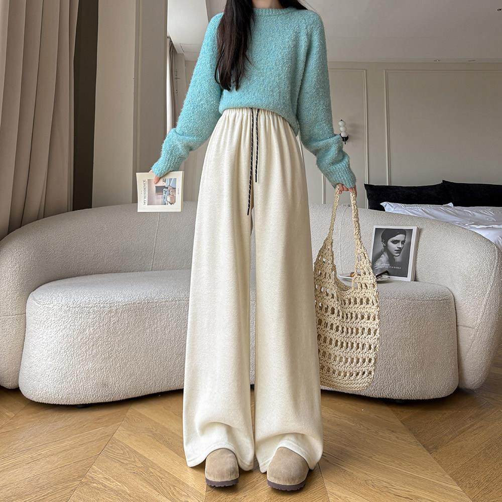 简兮大码女装胖mm秋冬高腰显瘦松紧腰糯米裤休闲百搭阔腿裤子