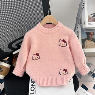 女童毛衣2025新款冬季加厚针织衫洋气时髦中大童秋冬款加绒打底衫