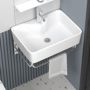 不锈钢挂墙式洗手盆小户型化妆室浴室柜陶瓷一体洗脸盆台面洗漱台