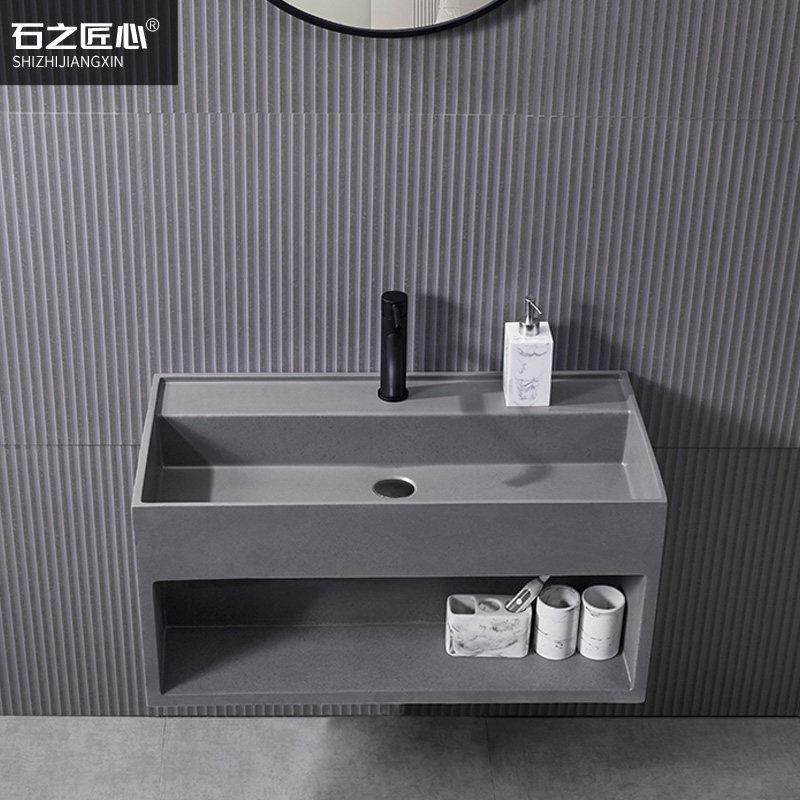 人造石浴室柜组合一体面盆洗手盆柜挂墙式化妆室洗漱台盆柜水泥灰