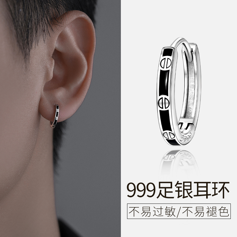 999纯银女耳圈痞帅不易过敏