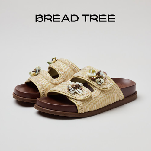BREADTREE丝绒编织贝壳装饰拖鞋