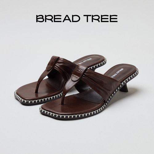 BREADTREE褶皱夹脚中跟凉鞋