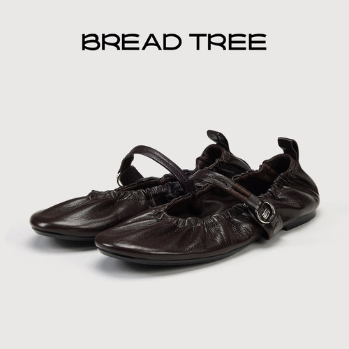 BREADTREE缎面拼接抽褶芭蕾鞋