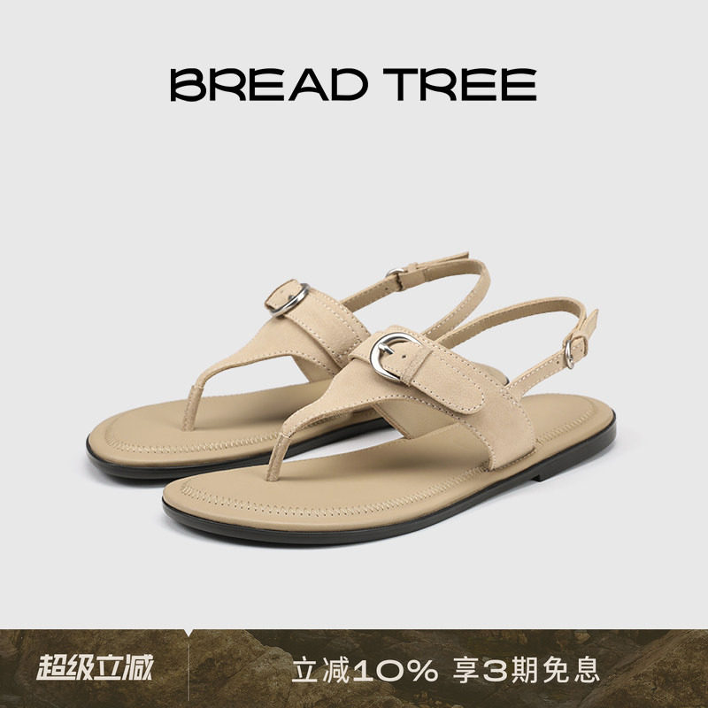 BREADTREE面包树 夏季新款扣带装饰夹脚罗马凉拖鞋