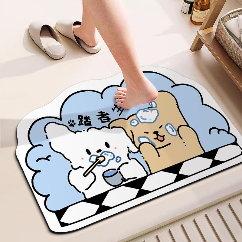 卡通线条小狗硅藻泥浴室地垫