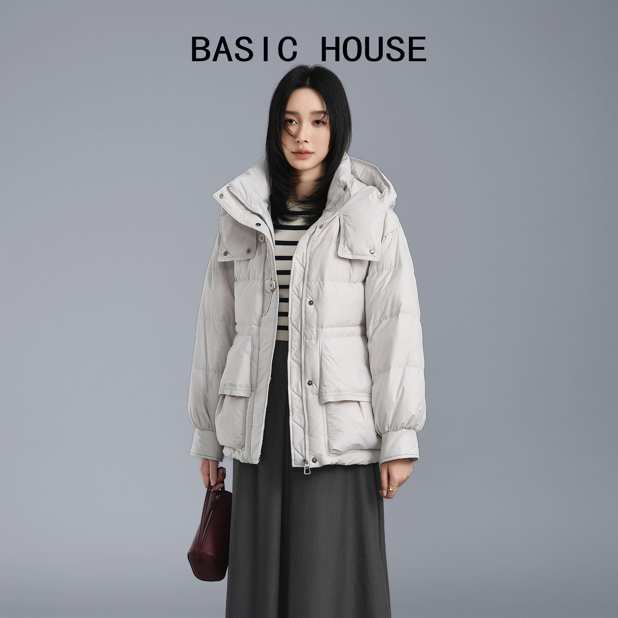 百家好时尚连帽加厚保暖羽绒服女