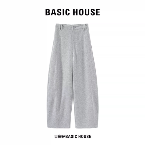 Basic House/百家好高腰阔腿休闲卫裤女薄款慵懒风透气休闲运动裤