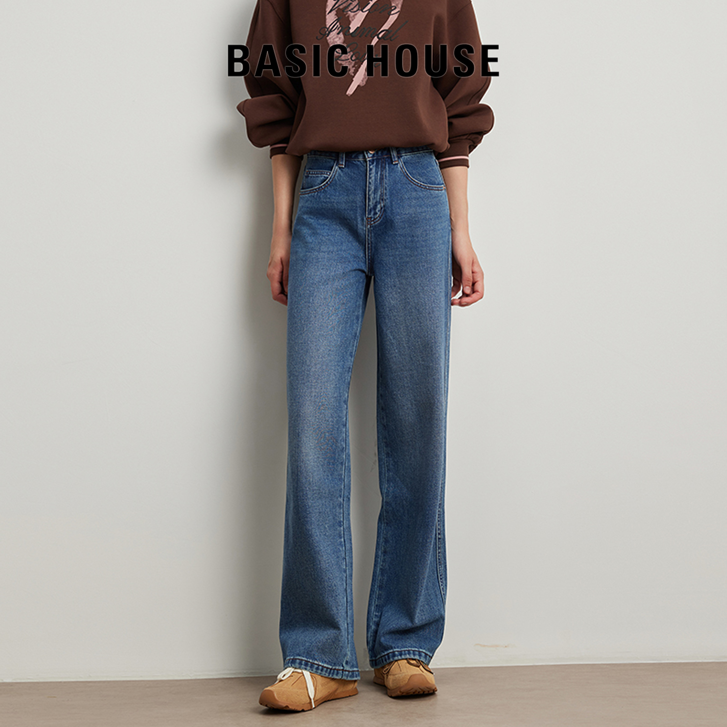 百家好简约休闲长裤复古牛仔裤