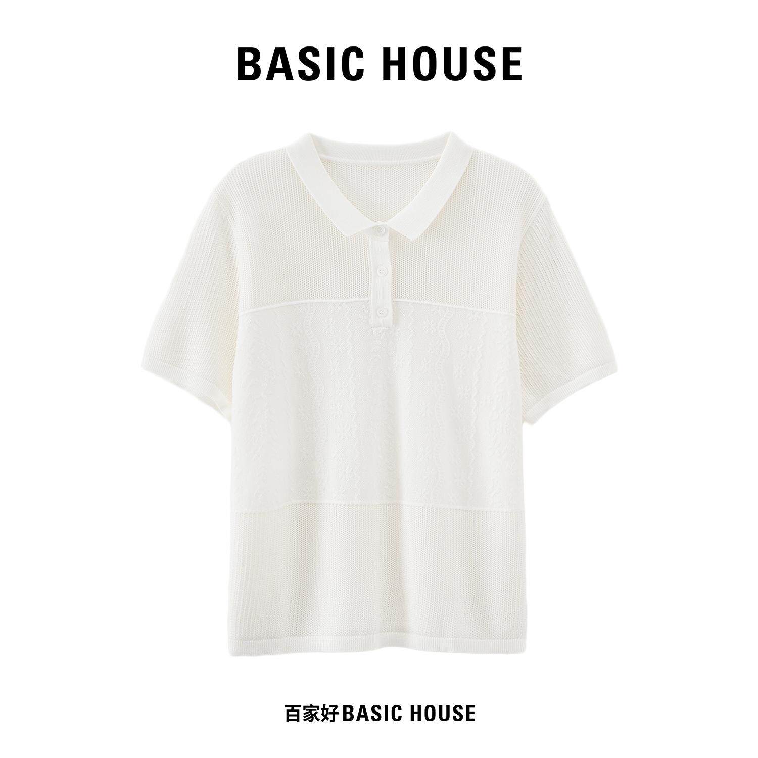 Basic House/百家好夏季薄款Polo领针织衫女薄款透气休闲百搭上衣