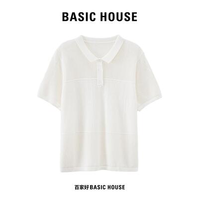 Basic House/百家好夏季薄款Polo领针织衫女薄款透气休闲百搭上衣