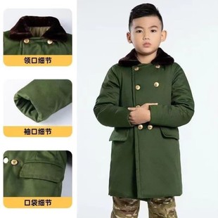 棉服外套 儿童军棉绿大衣男童女童加厚保暖小孩老式 东北军棉袄童装