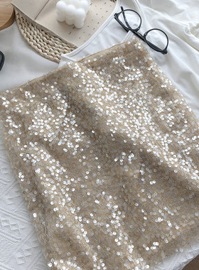 性感夜店风BLING闪闪亮片高腰A字裙女夏季韩版防走光包臀半身短裙