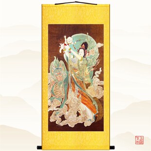 麒麟送子图 祈子风俗画 神兽仙女神像画卧室卷轴挂画丝绸画装饰画
