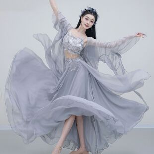 2026新款 古典舞蹈服古风仙气清冷灰纱衣飘逸大摆裙中国舞演出服装