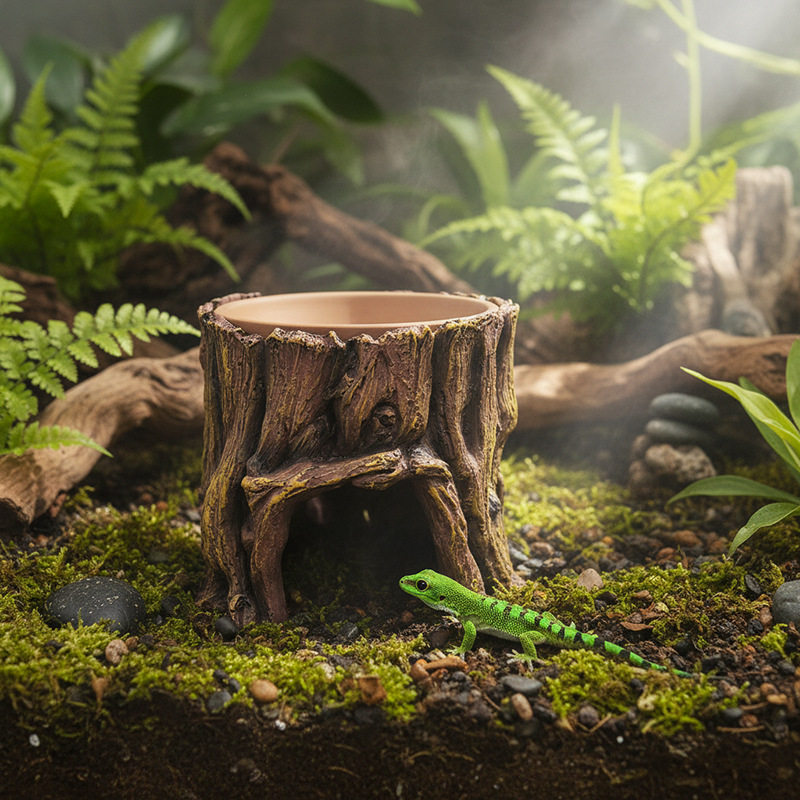 爬宠仿真加湿洞穴食盆水盆鬃狮守宫蜥蜴寄居蟹加潮树桩躲避造景