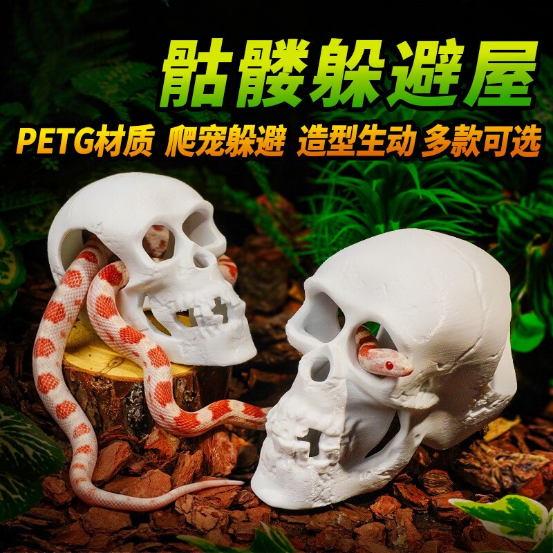 爬虫爬宠饲养箱造景头骨3D打印骷髅头火玫瑰蜘蛛蝎子蜥蜴守宫躲避