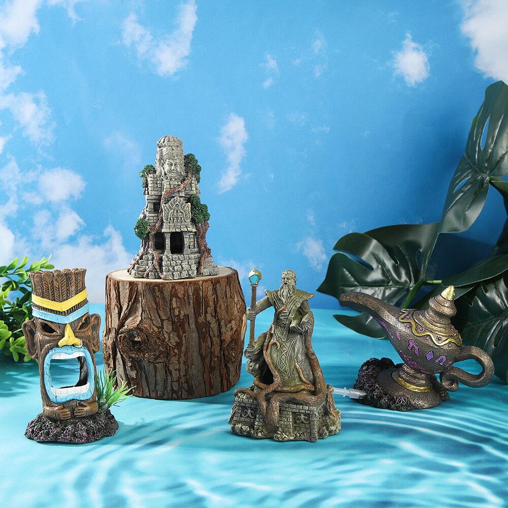 鱼缸造景仿真法师神庙树脂工艺品水族用品布景神灯增氧壶礁石摆件