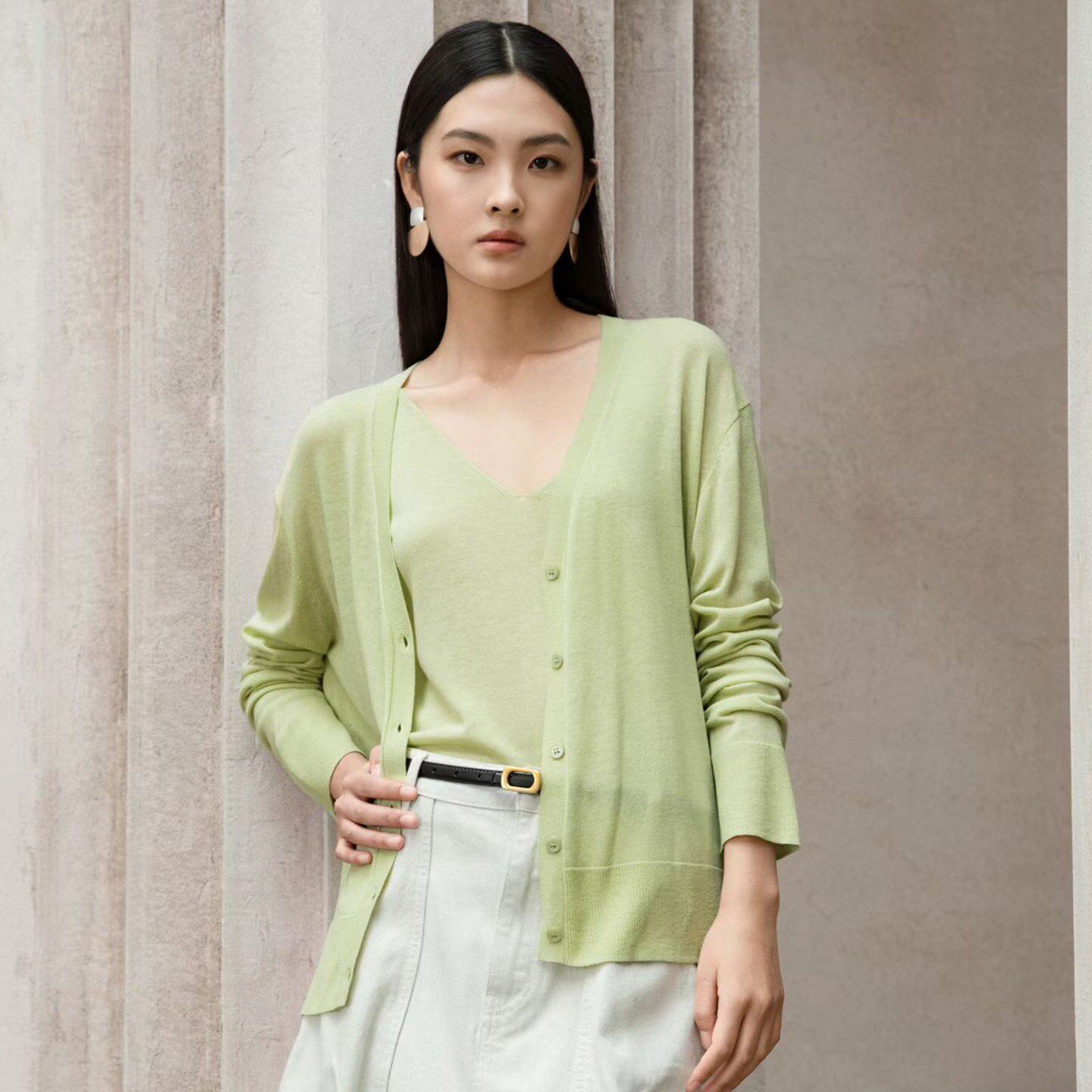 松弛天丝亚麻开衫吊带背心女夏季新款宽松外搭防晒薄针织衫两件套