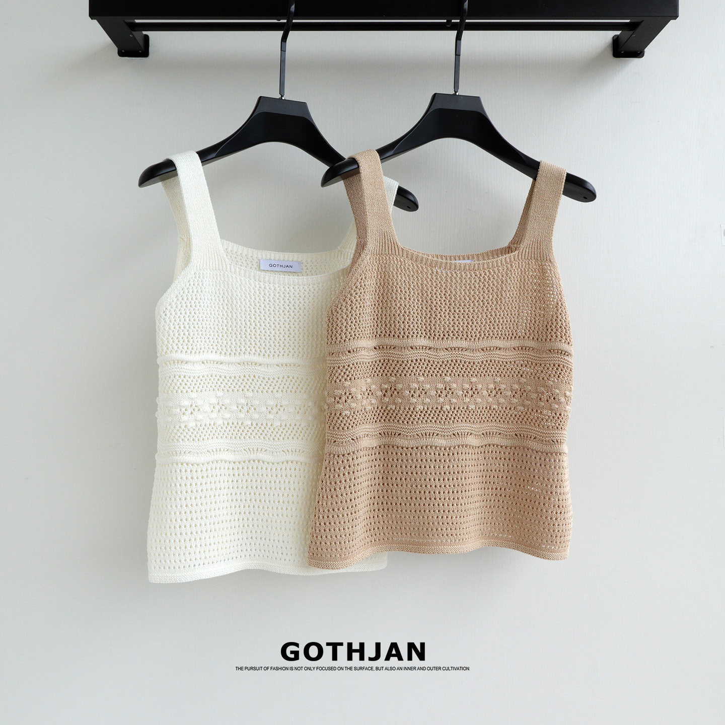 高级感亚麻天丝镂空方领针织吊带背心女2025夏季新款编织绝美上衣