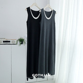 南油连衣裙棕色羊毛拼色假两件针织背心裙女新款 内搭黑色背心长裙