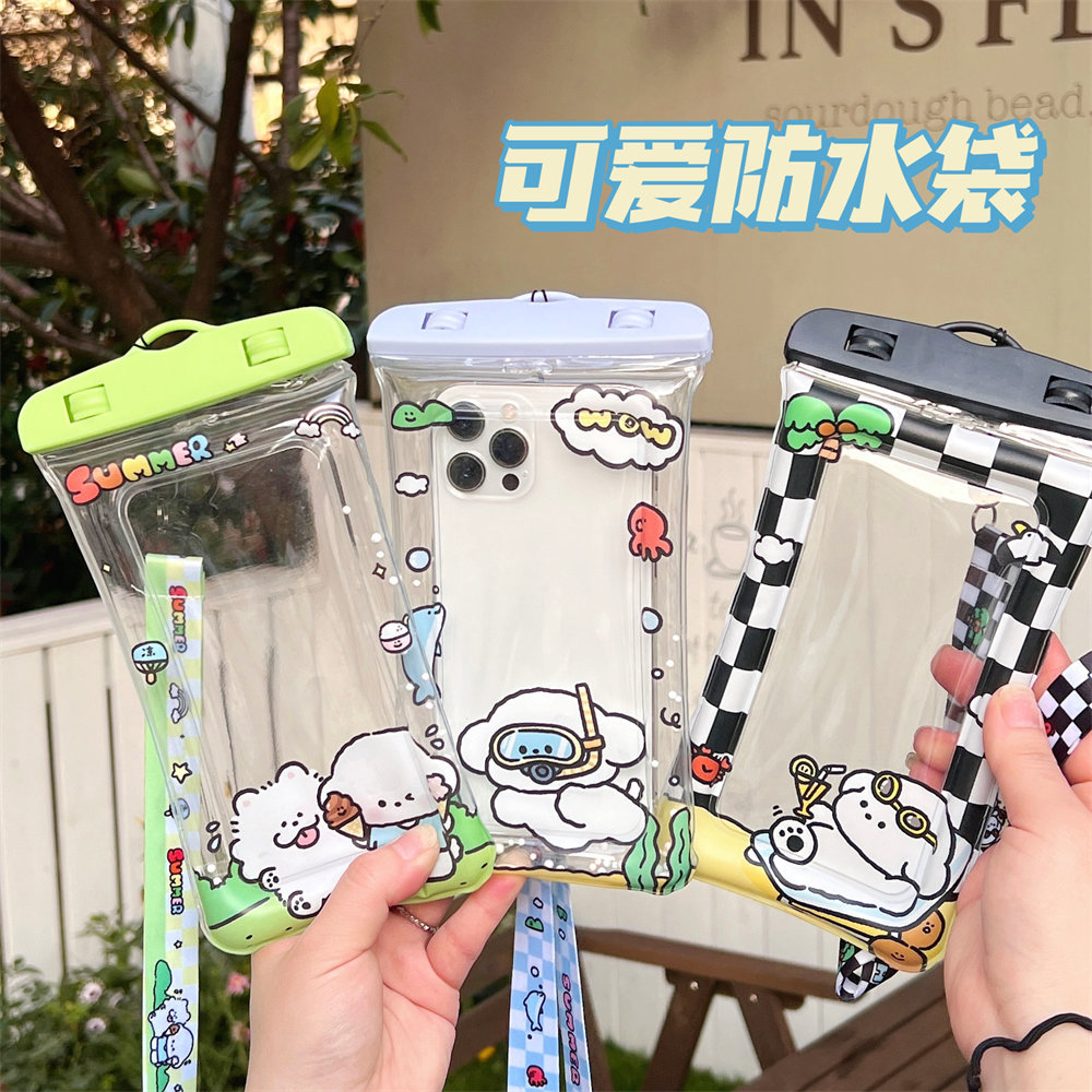 青春校园密封防水包斜挎可触屏手机防水袋通用卡通可爱潜水套透明