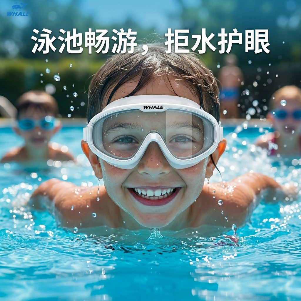 鲸鱼儿童泳镜防水防雾高清游泳镜男孩游泳眼镜大框男童游泳护目镜图片