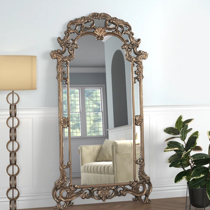 美式全身镜落地镜子欧式穿衣镜别墅雕花仿古家用轻奢试衣镜复古