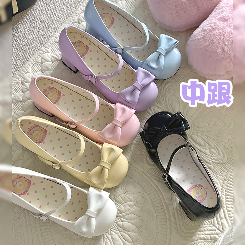 【现货】中跟甜心小卷 花卷炒饭可爱少女圆头蝴蝶结lolita鞋