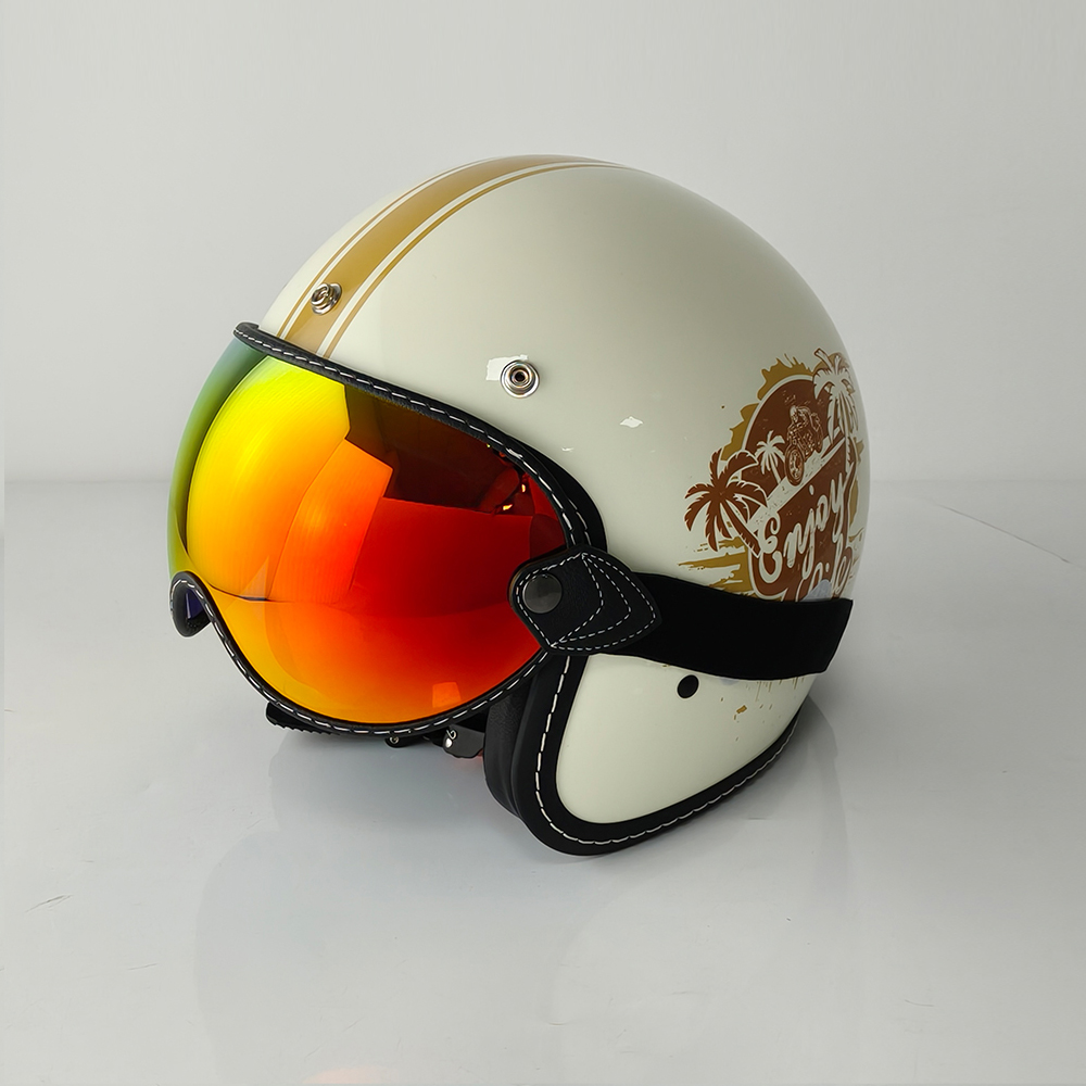 哈雷风镜复古泡泡镜头盔绑带式镜片拉力盔机车全盔半盔3/4盔镜面
