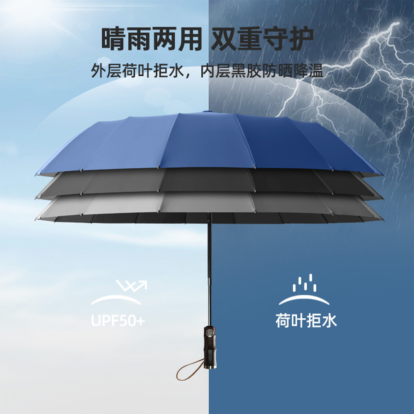 竹节10骨全自动雨伞超大
