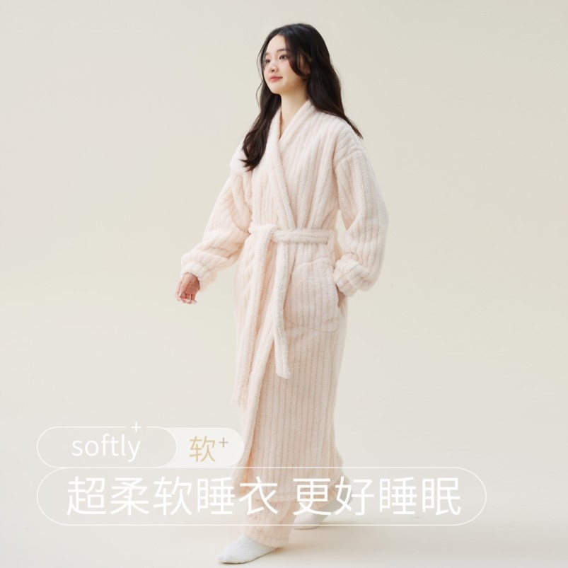 情侣睡袍女秋冬季珊瑚绒睡衣加绒男士浴袍套装加长款加厚冬天晨袍
