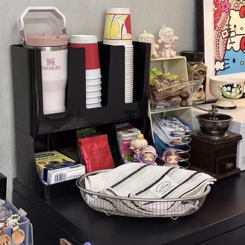 餐边柜置物架办公室茶水间吧台一次性纸杯收纳盒咖啡茶包放置神器