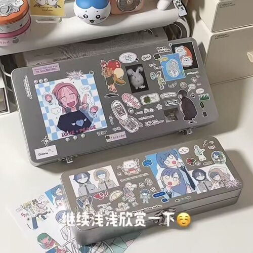 马口铁盒ins高颜值古早风小卡收纳防尘创意桌面整理diy锁扣文具盒