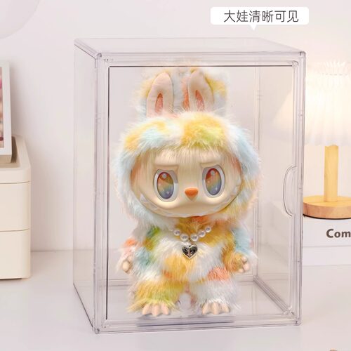 labubu3.0扎染大娃展示盒拉布布前方高能ROCK搪胶毛绒公仔收纳盒