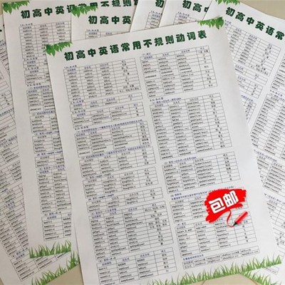 速发小学初高中英语常用不规则动词表挂图原型过去式过去分词语法