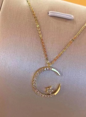 胖东来超闪锆石星星月亮项链女轻奢小众设计满钻吊坠锁骨链送女朋