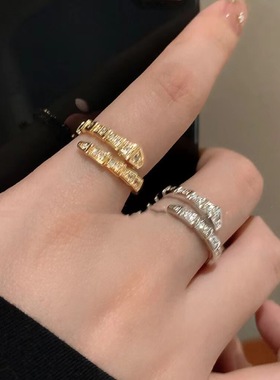 胖东来满钻开口蛇形戒指女ins潮时尚个性小众设计感轻奢冷淡风蛇