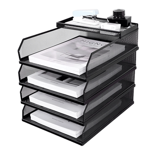 金属可抽拉文件盘文件架桌面多层办公室a4金属网纹收纳架分层文件筐立体整理资料文件档案书架加厚铁艺收纳盒
