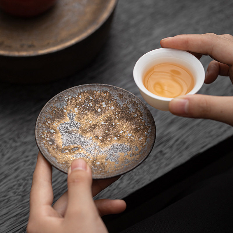 复古粗陶茶杯垫托日式茶