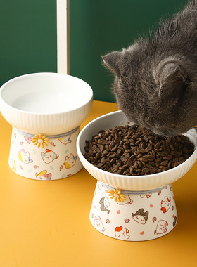 陶瓷猫碗防黑下巴防打翻喝水碗猫咪宠物用品猫粮碗狗狗碗SW040