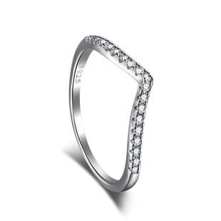 轻奢镶嵌镶嵌指环简约银戒 925银合成锆石戒指 气质白色时尚