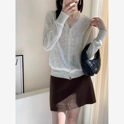 欧洲站2025秋新款V领长袖羊毛针织开衫内搭女宽松显瘦毛衣打底