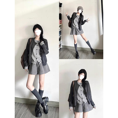 秋冬季新款灰色毛呢裤A字时尚百搭辣妹大尺码宽松显瘦显高短裤子