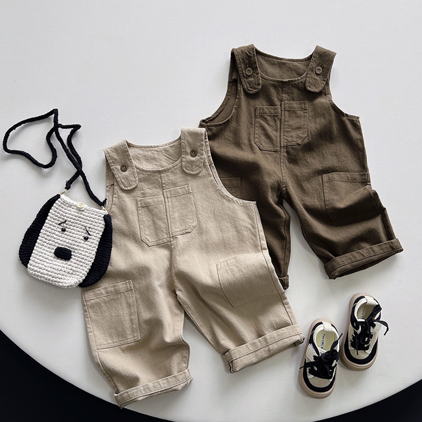 男童背带裤春夏薄裤子宝宝日系休闲百搭九分裤女童韩版宽松直筒裤