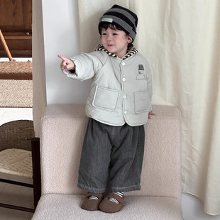 男童轻薄保暖棉服童装宝宝冬季夹棉外出棉袄婴童连帽卫衣裤子套装