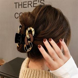 网红金属链条发夹后脑勺发卡女法式 头发抓夹大号韩国优雅气质盘发
